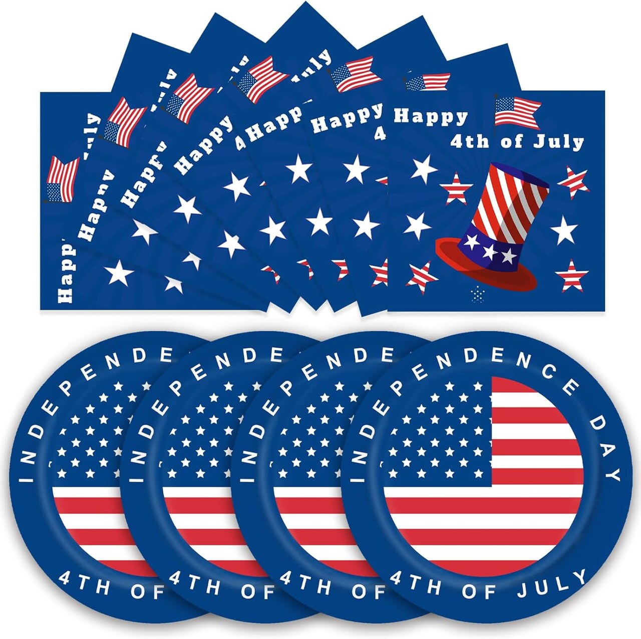 50PCS American Flag Patriotic Party Supplies, 7inch Independence Day Paper Plates Napkins Memorial Day Dinner Dessert Disposable Plates for 4th of July Independence Day Decorations, Serve 25
